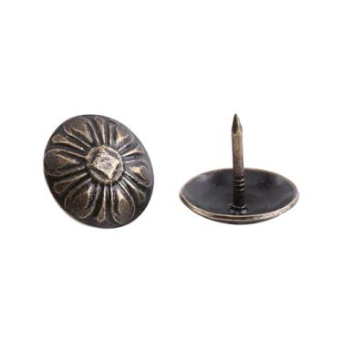 Imagem de 100 peças de tachinhas de estofamento para móveis, tachas de estofamento decorativas, pregos de estofamento vintage bronze etiqueta de metal móveis sofá sapato porta pino decorativo para vários móveis