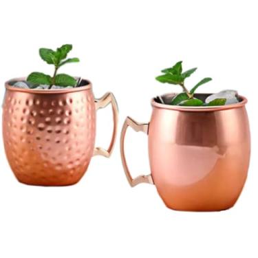 Imagem de Kit 2 Canecas Moscow Mule Cobre Puro Martelada/lisa 500 Ml