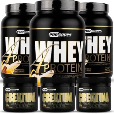 Imagem de Combo 3 Whey 4 Protein 900g + 3 Creatina 100g (900g, Banana com Canela)