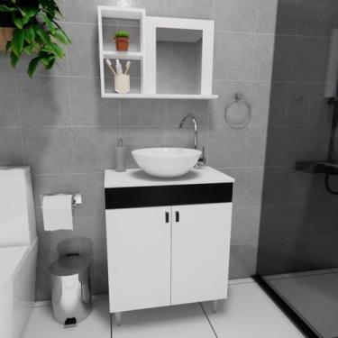 Imagem de Gabinete Armário para Banheiro Suspenso com Espelho e com Cuba 60cm Preto