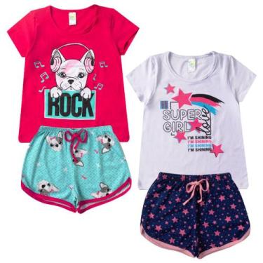 Imagem de Kit 2 Conjunto Verão Infantil Feminino Blusinha e Shorts em Algodão + 