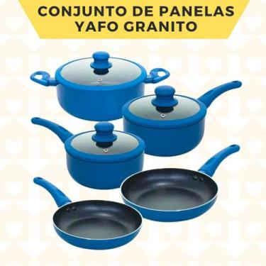 Imagem de Conjunto Panelas 5 Peças Yafo Cerâmica Não Gruda Azul - LEHAVÍ, 5 PÇS 