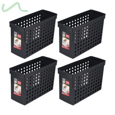 Imagem de Kit 4 Caixa Arquivo Móvel Estreito Preto Para Pastas Suspensas Ordene