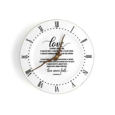 Imagem de Treble Bee Relógio de porcelana Love Never Fails com acabamento dourado para casa, cozinha, sala de estar, relógio de parede de fazenda, decoração O tempo gasto com a família vale cada minuto - 25,4