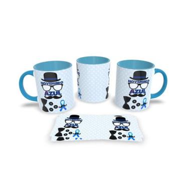 Imagem de Canecas Azul de Porcelana Personalizadas Novembro Azul - Estampa Subli