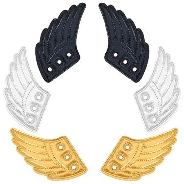 Imagem de GORGECRAFT 3 pares de acessórios de asas de sapato, decorações de renda em asas, anjo, prata, ouro, preto, tecido, decoração de renda, berloque para fazer você mesmo, sapatos artesanais, patins, tênis
