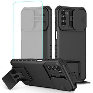 Imagem de Tothedu Capa para Moto G42, Motorola G42 XT2233-2 com protetor de tela de vidro temperado e capa deslizante para câmera, capa protetora fina com suporte resistente para Motorola Moto G42 4G preta