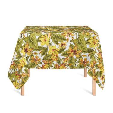 Imagem de Toalha de Mesa Quadrada em Tecido Jacquard Estampado Flor Hibiscus Ama