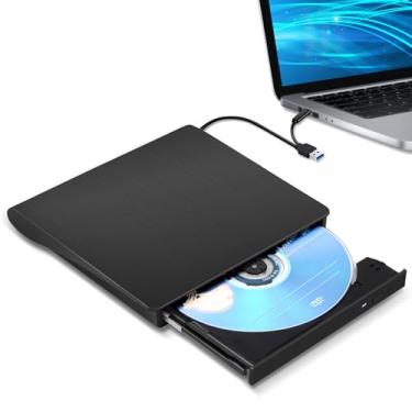 Imagem de Hcsunfly Unidade de Cd/Dvd Externa para Laptop, Leitor de Cd/Dvd Tipo C Usb 3.0 Leitor Gravador Portátil Compatível com Mac Macbook Pro/Air Imac Desktop Windows 7/8/10/Xp/Vista (Preto)