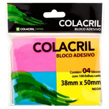 Imagem de Blocos Recado Adesivos 38mm X 50mm Neon Colacril 12 Unid