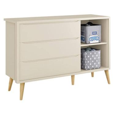 Imagem de Cômoda Infantil Theo 1 Porta e 3 Gavetas com Pés Madeira Natural - Reller Móveis
