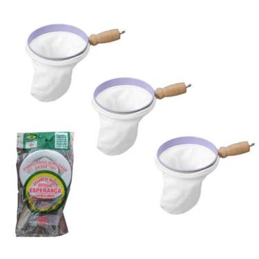 Imagem de Kit 3 Coador De Café Filtro De Malha Cabo De Madeira Pequeno - Esperan