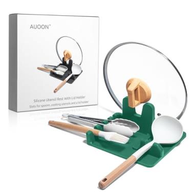 Imagem de AUOON Descanso de Utensílios de Silicone e Suporte para Tampa de Panela com Coletor para Vários Utensílios, Lavável Na Máquina de Lavar Louças, Resistente Ao Calor, Descanso de ColGrande,Azul Marinho