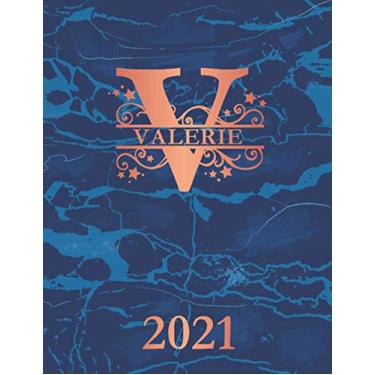 Imagem de Valerie: 2021. Personalized Name Weekly Planner Diary 2021. Monogram Letter V Notebook Planner. Navy Blue Marble & Copper Cover. Datebook Calendar Schedule