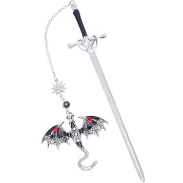 Imagem de Berirexrion Marcador de livro de dragão de quarta asa – Marcadores de livro de fragmento de fantasia vintage borla pingente de metal antigo prateado cinza inspirador leitura material de escritório