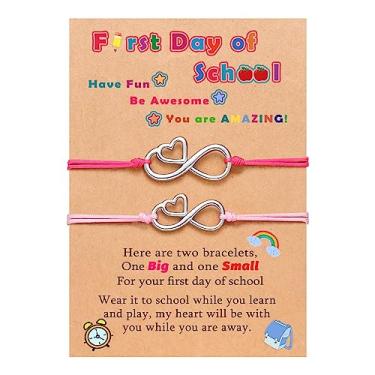 Imagem de UNGENT THEM Pulseira First Day of School ajustável coração infinito mãe filha corda pulseira volta às aulas presentes para filha filho meninos meninas, Aço inoxidável, Sem pedras preciosas