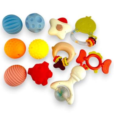 Imagem de Kit de Brinquedos Sensoriais para Bebê Mordedores e Chocalhos 11 Peças