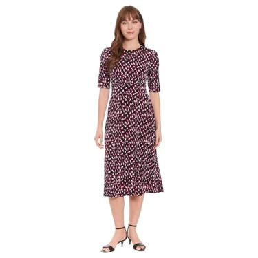 Imagem de London Times Elegante meia manga meia panturrilha vestido de trabalho para mulheres, Preto/orquídea, 42