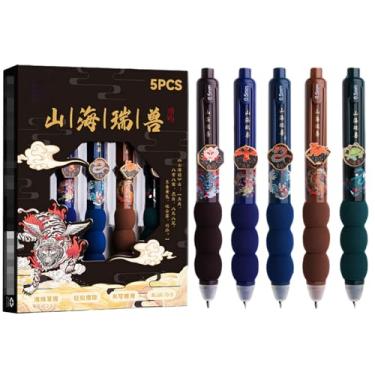 Imagem de Joucien 5 canetas/caixa - caneta neutra prensa de secagem rápida de 0,5 mm, caneta neutra apagável a quente com bainha de esponja - Hai Rui Shou (azul) - 0,5 mm