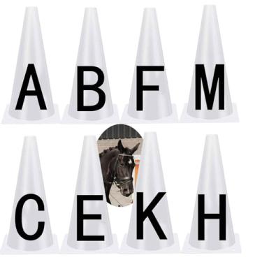 Imagem de LalaKoo Cones de adestramento - Pacote com 8 cartas de adestramento letras de adestramento de plástico para marcadores de adestramento de arena Equipamento para atletas equestres e eventos inclui A,