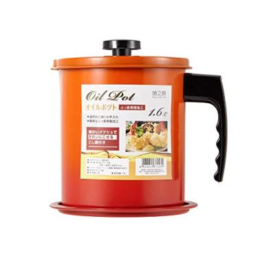 Imagem de Recipiente antiaderente para graxa de bacon com filtro de malha fina, lata de óleo de cozinha de ferro com bandeja removível para porta-copos para armazenamento de gordura na cozinha (1,6 L, laranja)