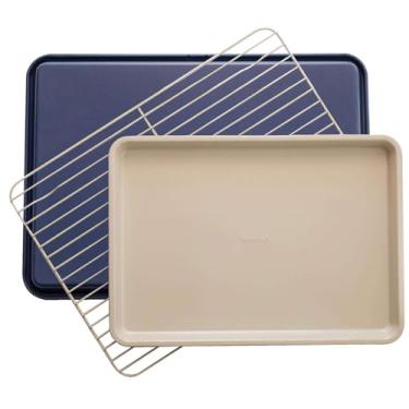 Imagem de Conjunto de 2 assadeiras antiaderentes de alto desempenho Starpack 'Bakers Gonna Bake' com grade de arame para assar biscoitos e muito mais