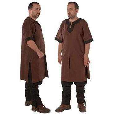 Imagem de Túnica Loki Medieval Viking Algodão Meia Manga por Calvina Costumes - Feito na Turquia, Marrom/preto, M