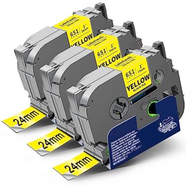 Imagem de Labelwell 24 mm 0,94 laminado preto sobre amarelo compatível com fita de etiqueta Brother P Touch TZ TZe-651 TZe651 Recargas para Brother Ptouch PT-D600 PT-D600VP PT-D610BT etiquetadora, 2,5 cm x 26,2
