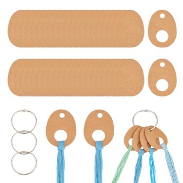 Imagem de BENECREAT 100 peças de gotas de fio dental, cartão de fio de enrolamento de papel Burlywood, organizador de bobinas de linha de bordado com 4 peças de anel de ferro para pendurar para armazenamento de