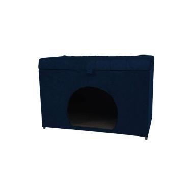 Imagem de Puff Baú Pet Casa P/ Cachorros E Gatos Em Suede - Azul Marinho