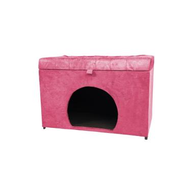 Imagem de Puff Baú Pet Casa P/ Cachorros E Gatos Em Suede - Rosa Pink