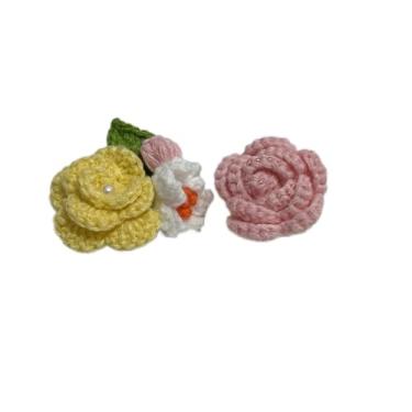 Imagem de Wtanrion Suéter vintage crochê rosa flor broche clipe feminino vestido decoração (rosa amarelo)