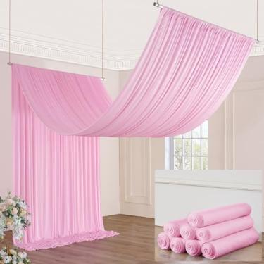 Imagem de Cortinas de teto rosa bebê de 1,8 m × 20 pés para festas de casamento, 8 painéis, cortina de teto de 1,5 x 20 m para tenda de cobertura, sem rugas, fácil de drapear, pendurar e pendurar cortinas rosa