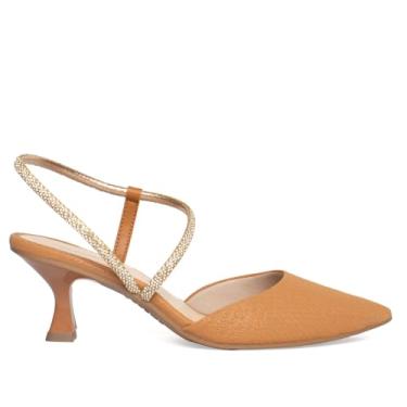 Imagem de Sapato Mississipi Chanel Salto Baixo Bico Fino Tramado Caramelo - 34