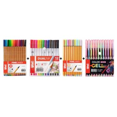 Imagem de Kit de Canetas Glizi 46 Peças, 22 Fineliners, 12 Dual Tip Brush, 12 Gel Coloridas (12C (Amarela) + 12C Brush + 10C Pastel + 12C Gel Pastel)