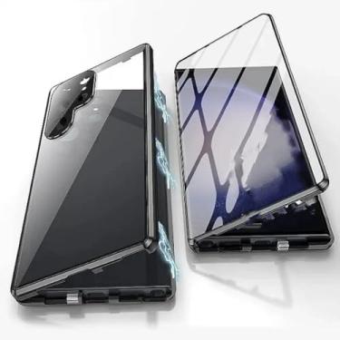 Imagem de 360 Metal Frame Dupla Face Vidro Snap Lock Capa Magnética Para Samsung Galaxy S25 S24 S23 FE S22 Ultra Plus Proteção de Lente Completa, Preto, Para Galaxy S24Ultra