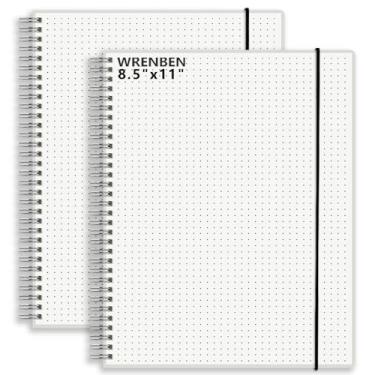 Imagem de WRENBEN Caderno espiral pontilhado de 21,6 cm x 28 cm com papel grosso de 120 g/m2, faixa elástica removível e capa dura transparente, 160 páginas por bloco de notas (pacote com 2, A4)