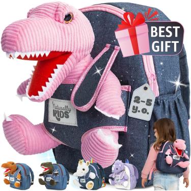 Imagem de Mochila de dinossauro de pelúcia Naturally kids rosa para meninas de 3 a 5 anos