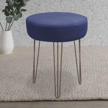 Imagem de Banqueta Puff Jullia Luxo 55cm Industrial Ferro Marrom Suede Azul Marinho - Ahz Móveis