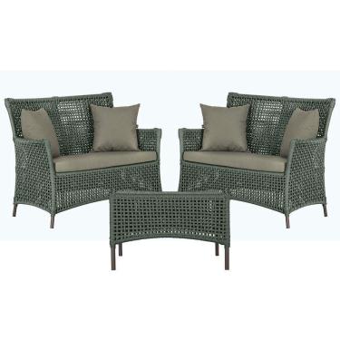 Imagem de 2 Sofás E Mesa Igapó Alumínio Marrom Corda Náutica E8 Trama Verde