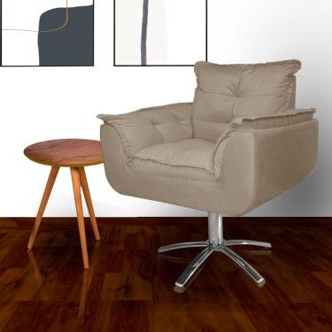 Imagem de Poltrona Estofada Com Base Giratória de Metal Opala Suede Cappuccino - lm decor