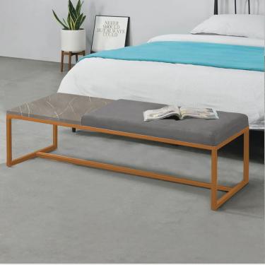 Imagem de Calçadeira Recamier Londres 160cm Industrial Bronze Suede Cinza Tampo Quadrado mdf Marmorizado - Ahz Móveis