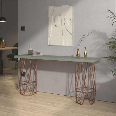 Imagem de Mesa Aparador Buffet Balcão Caleb 90 cm Industrial Ferro Bronze Tampo 100% mdf Verde Ol...