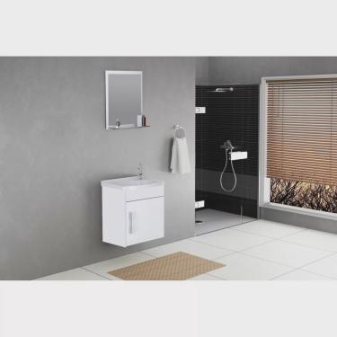 Imagem de Conjunto Gabinete de Banheiro Suspenso 39cm 1 Porta com Cuba e Espelheira Turin