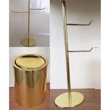 Imagem de Kit Lavabo Dourado, Papeleira, Toalheiro E Lixeira