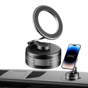 Imagem de Stand para telefone magnético a vácuo, suporte para telefone a vácuo magnético | 360 graus rotação de telefone dobrável suporte de carro - Acessórios para interiores de veículos, suporte estável para