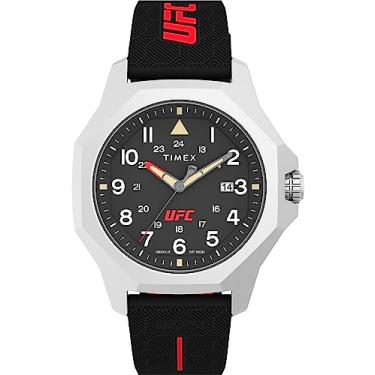Imagem de Timex Relógio masculino UFC Reveal 41 mm - pulseira preta com mostrador preto e caixa prateada, Preto