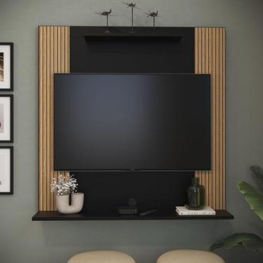 Imagem de Painel Para TV 32 Sala Quarto Ripado C/ Prateleira Suspenso - Pek Móve
