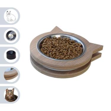 Imagem de Comedouro Elevado Pet Gato MDF Miau- Inox - Maderacco