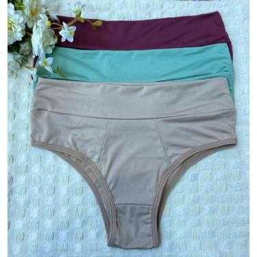 Imagem de Kit 5 Calcinha Cós Duplo Microfibra Premium Cós Alto Confortável Femin